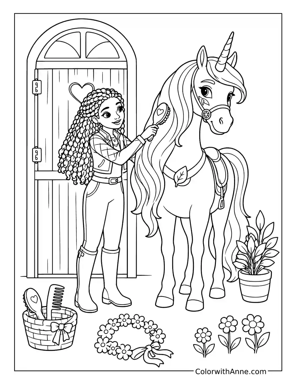 Ava Brushing Leaf's Mane coloring page