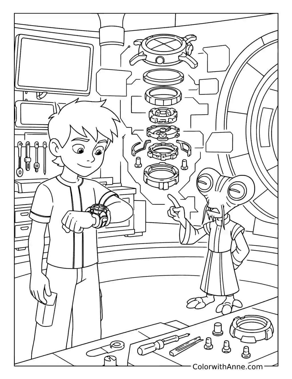 Azmuth Teaches Ben About the Omnitrix coloring page