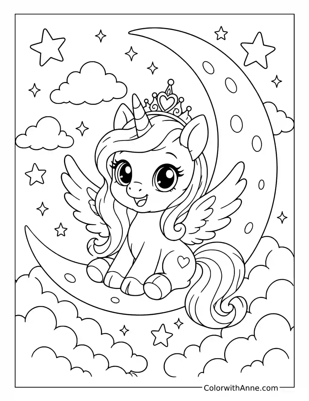 Baby Alicorn on a Crescent Moon coloring page