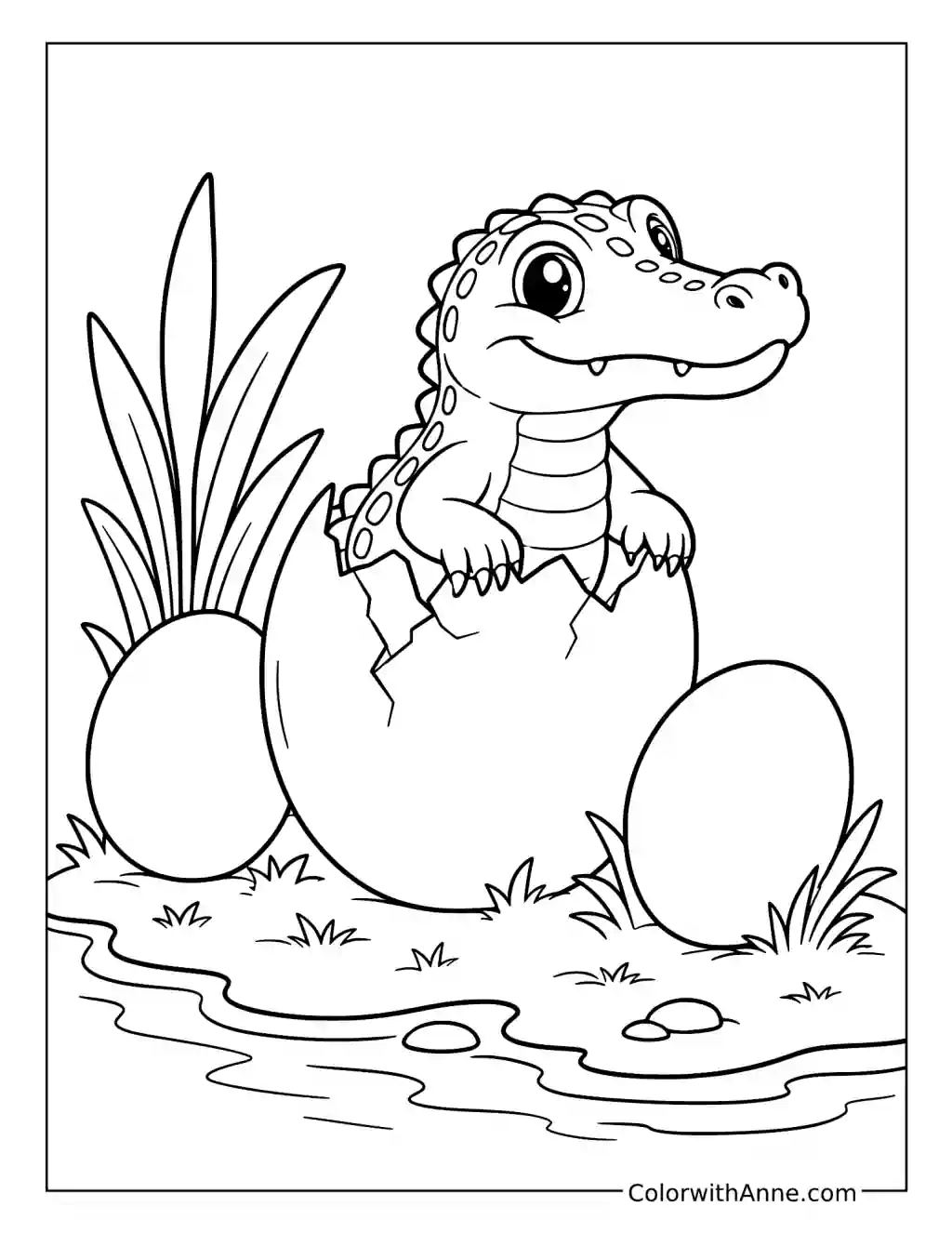 Baby Alligator Hatching from a Cracked Egg coloring page