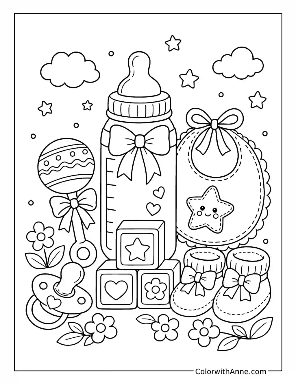 Baby Bottle and Pacifier Celebration coloring page