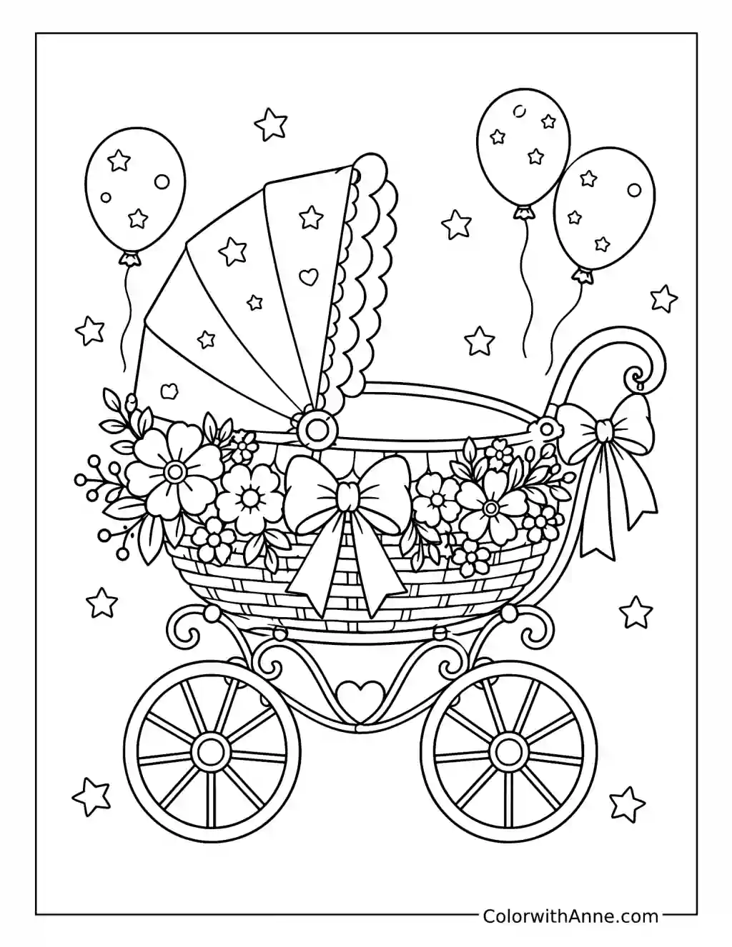 Baby Carriage with Flowers coloring page