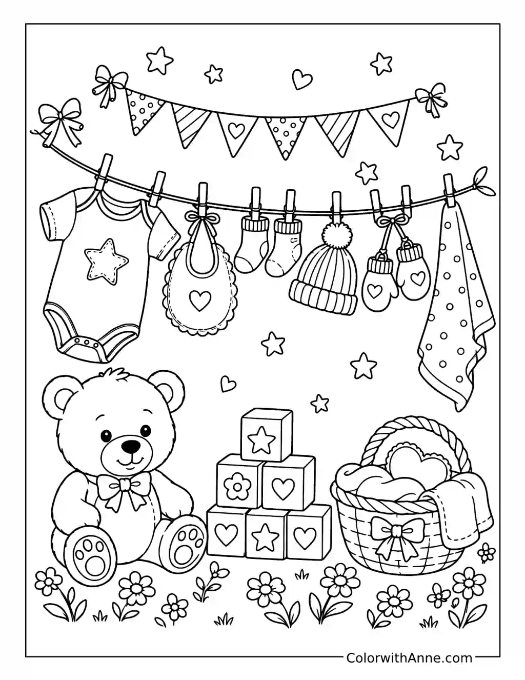Baby Clothes on a Clothesline coloring page
