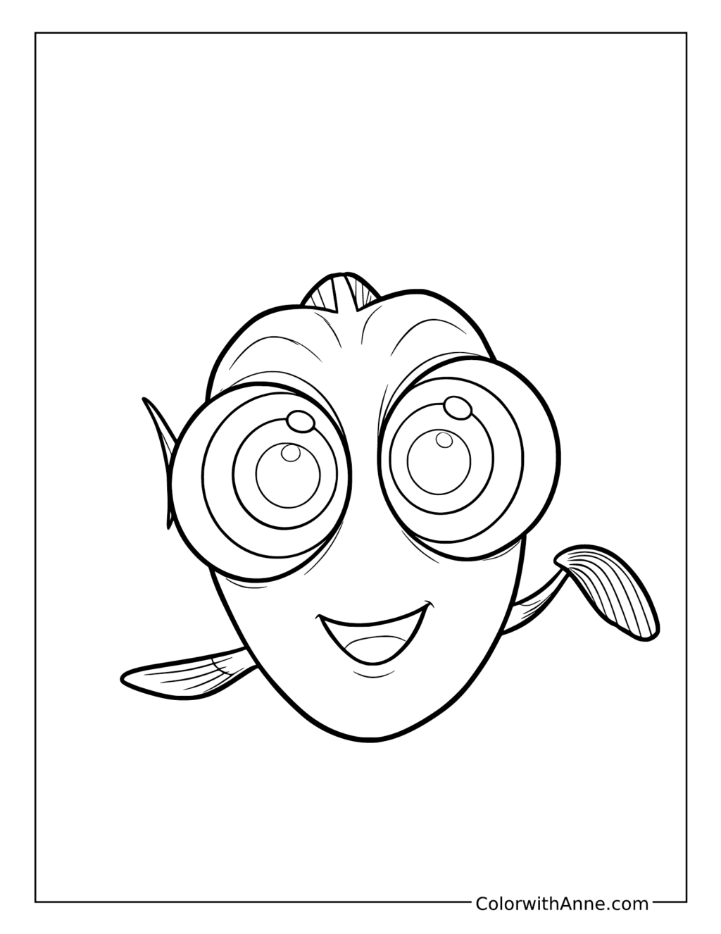 Baby Dory Smiling with Wide Eyes coloring page