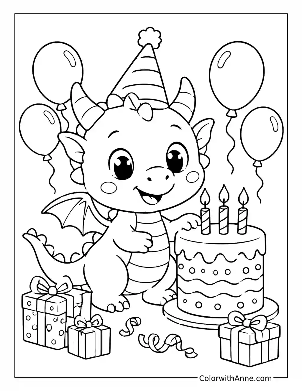 Baby Dragon Birthday Party coloring page