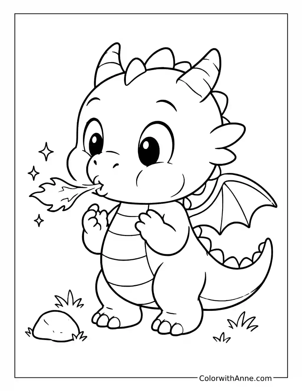 Baby Dragon Breathing Its First Flame coloring page