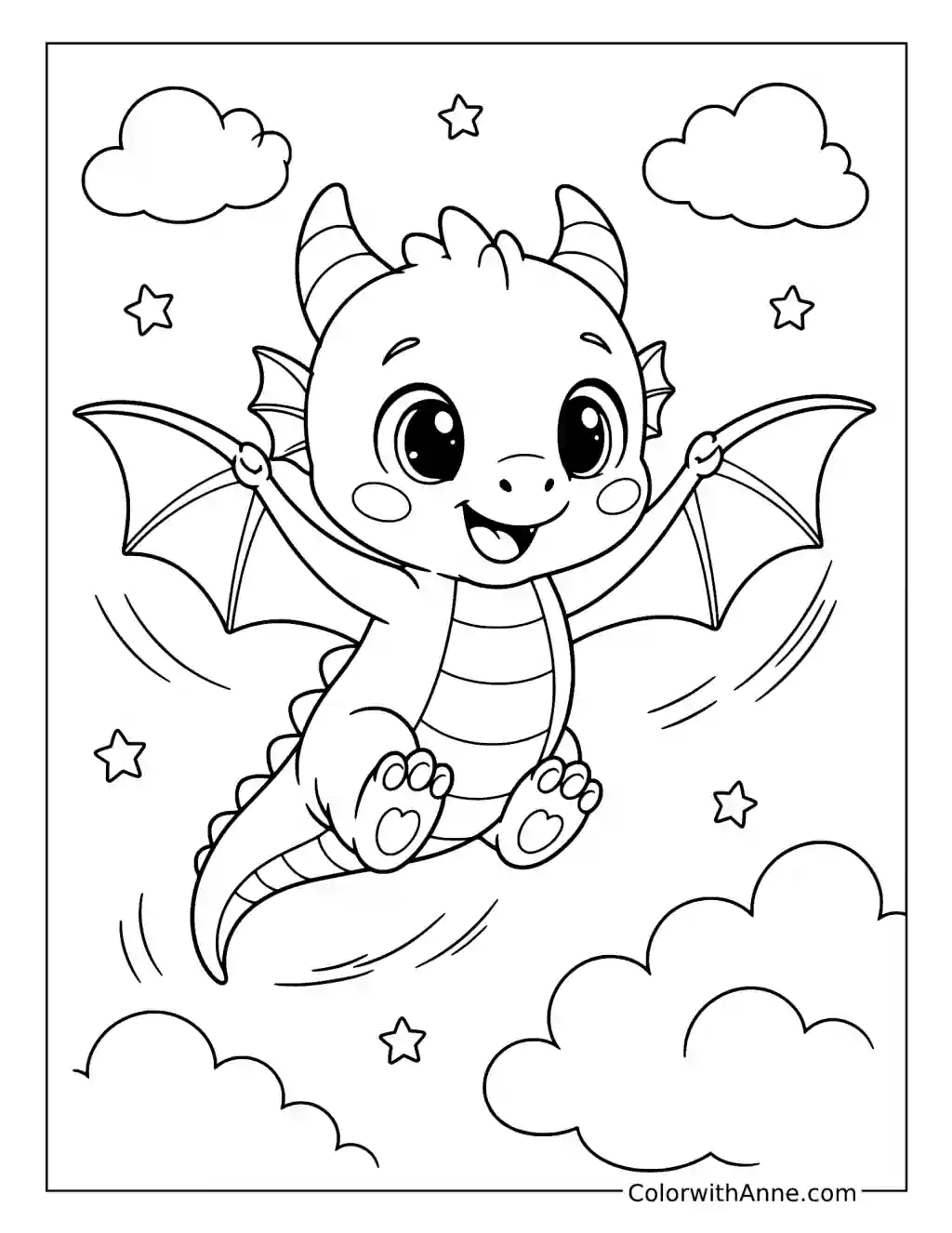 Baby Dragon Learning to Fly coloring page