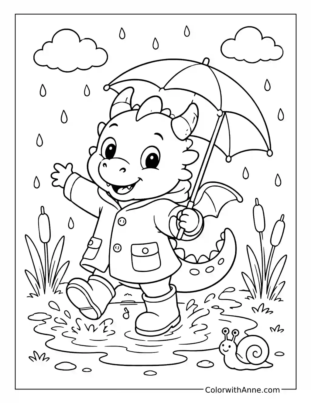 Baby Dragon Splashing in a Puddle coloring page