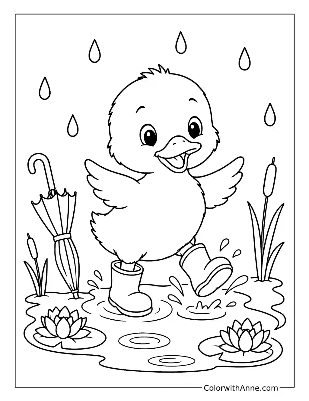 Baby Duckling’s Rainy Puddle Adventure coloring page