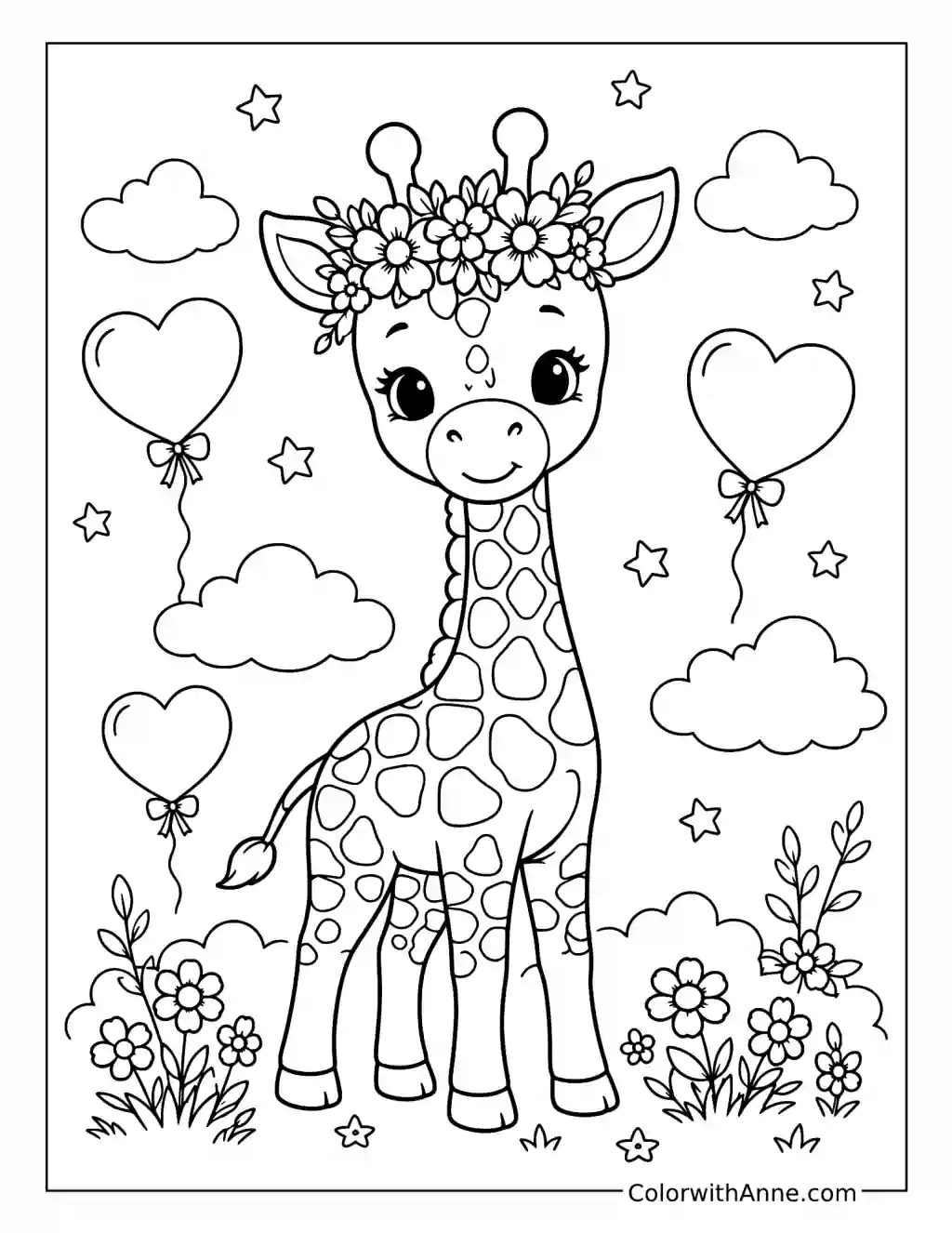 Baby Giraffe with a Flower Crown coloring page