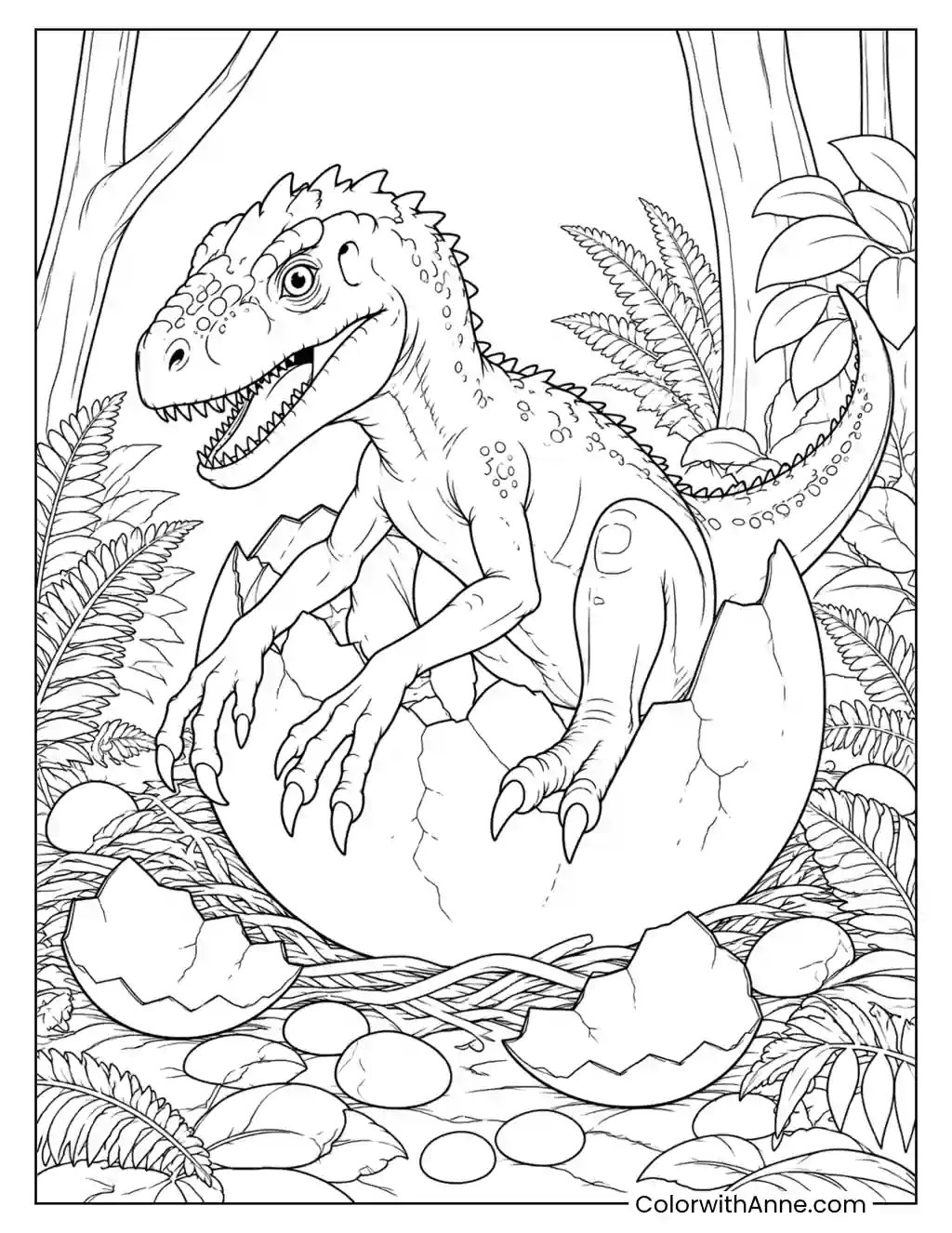 Baby Indominus Rex Hatching from an Egg coloring page