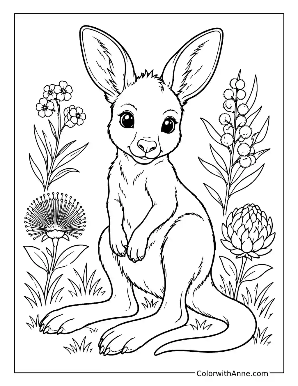 Baby Joey Among Australian Wildflowers coloring page