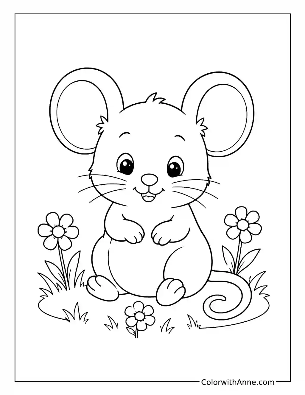 Baby Mouse Sitting in Grass coloring page