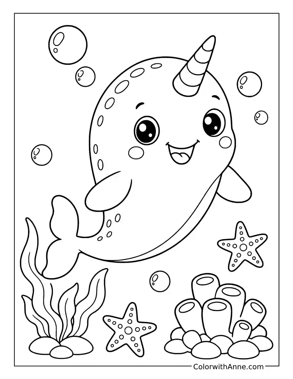 Baby Narwhal Undersea coloring page