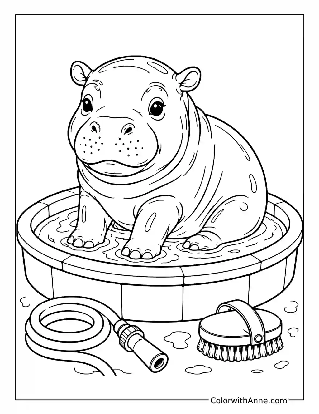 Baby Pygmy Hippo Bath Time coloring page