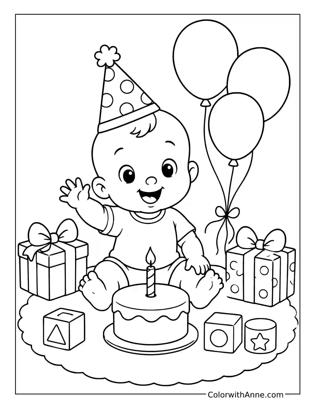 Baby’s First Birthday Celebration coloring page