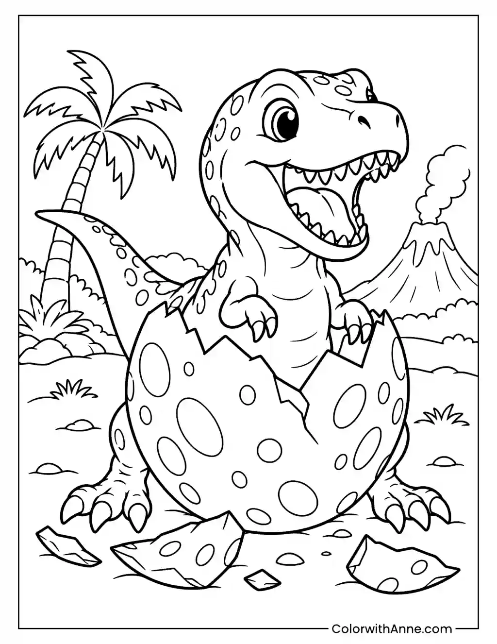 Baby T-Rex Hatching from an Egg Coloring Page