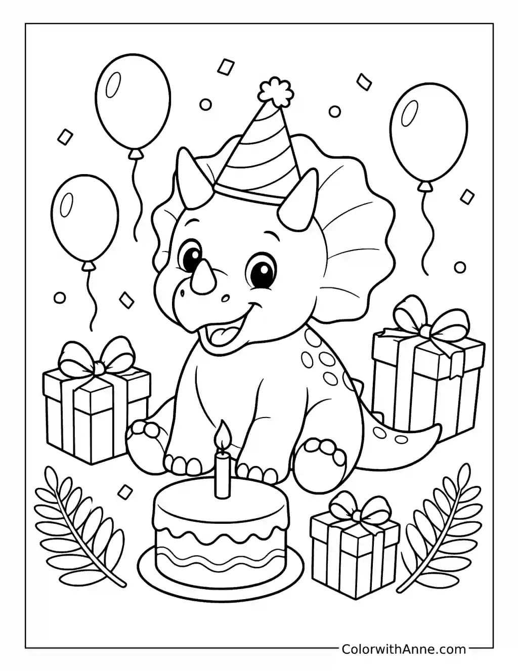 Baby Triceratops Birthday Party coloring page