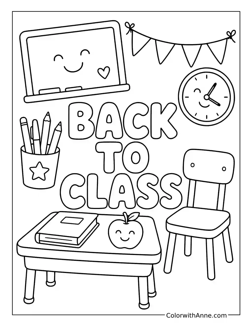 Back to Class School Collage coloring page