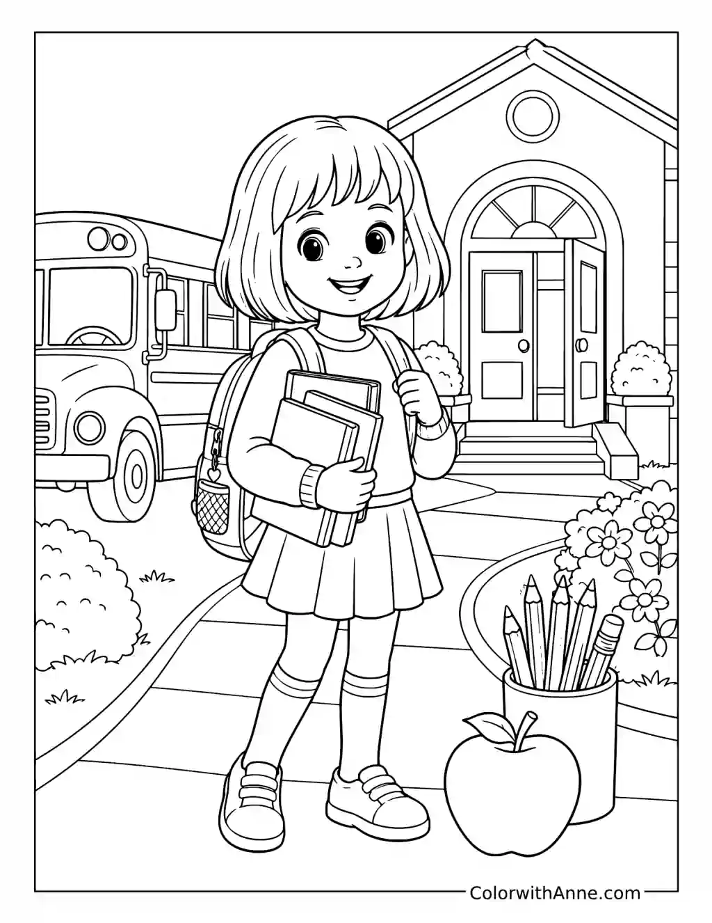 Backpack Adventure at School coloring page