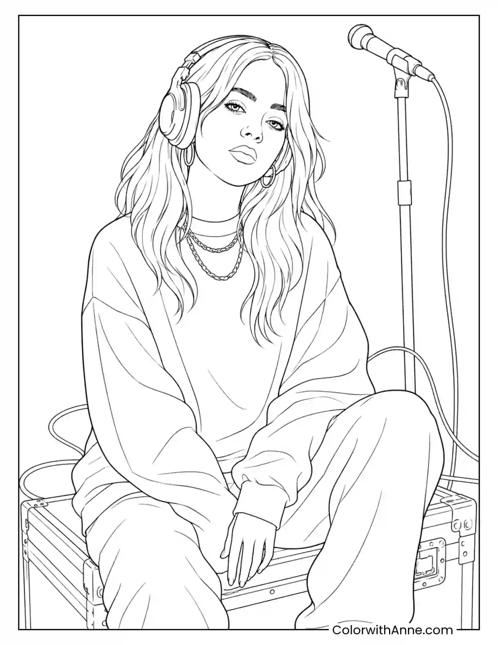 Backstage Singer with Oversized Headphones coloring page