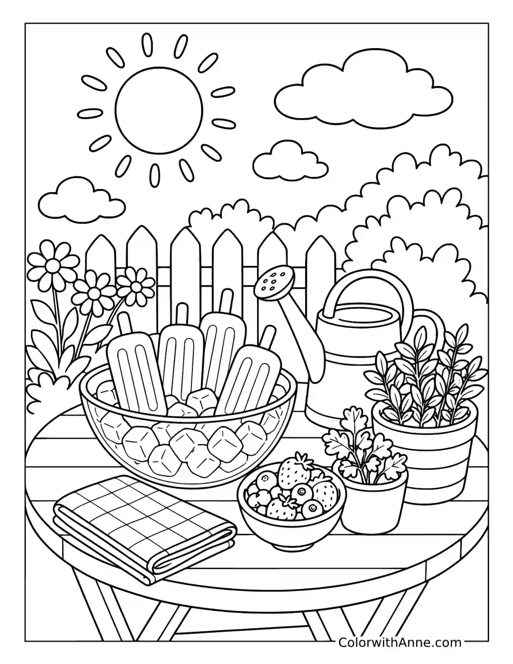 Backyard Garden Popsicle Picnic coloring page