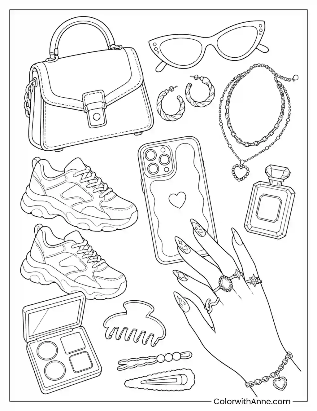 Baddie Accessories Flat Lay coloring page