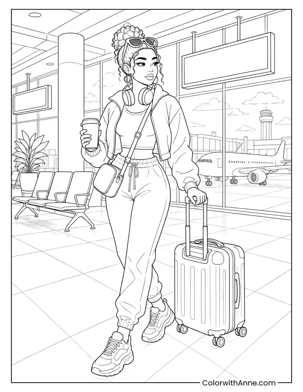 Baddie Airport Fashion coloring page