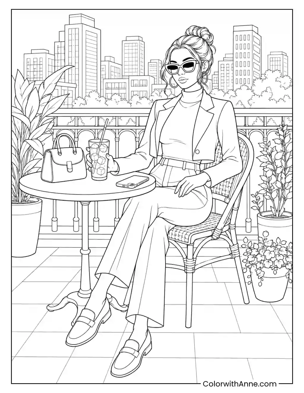 Baddie at a Coffee Shop coloring page