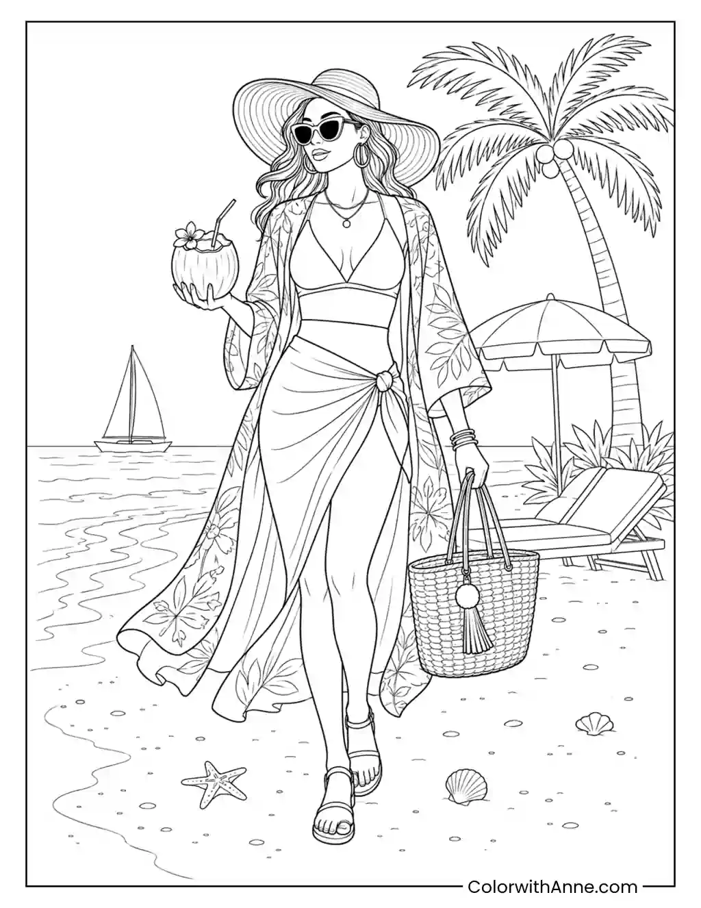 Baddie Beach Vacation coloring page