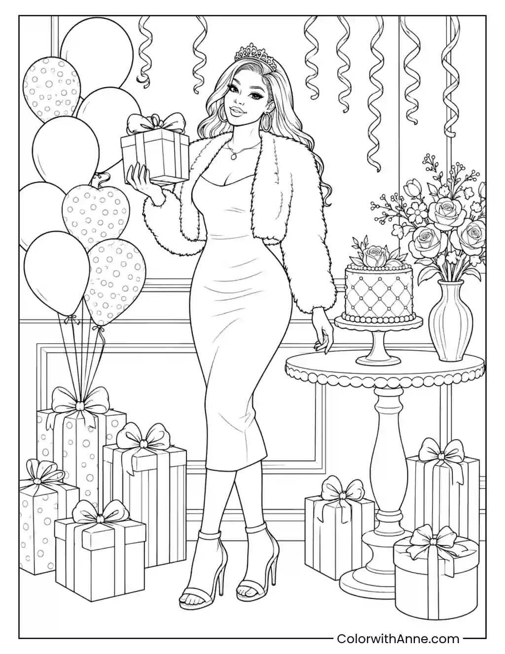 Baddie Birthday Celebration coloring page