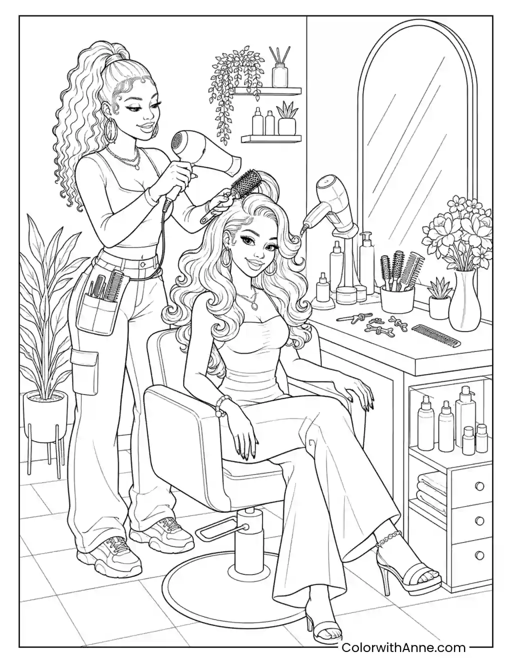 Baddie Hair Salon Transformation coloring page