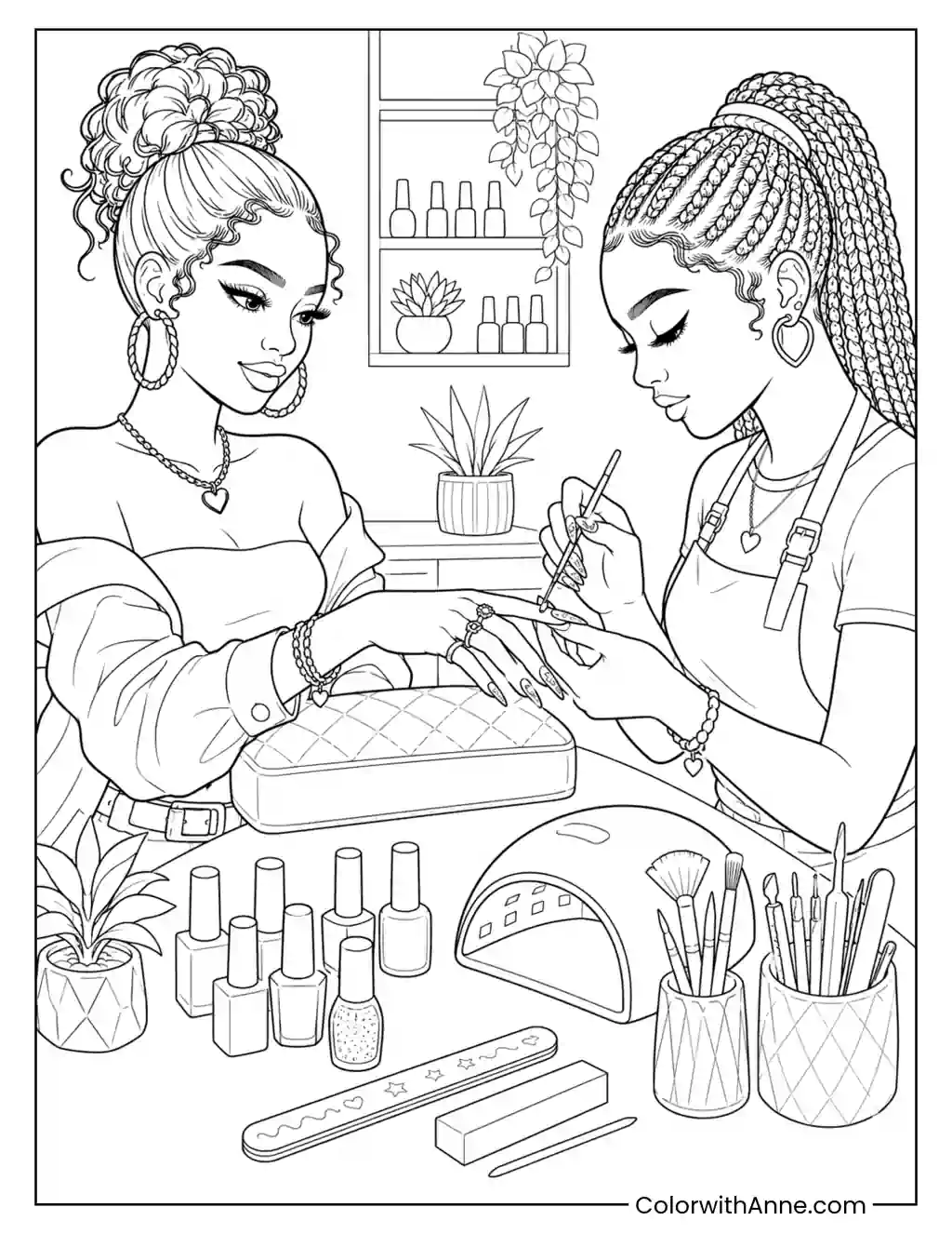 Baddie Nail Salon Day coloring page