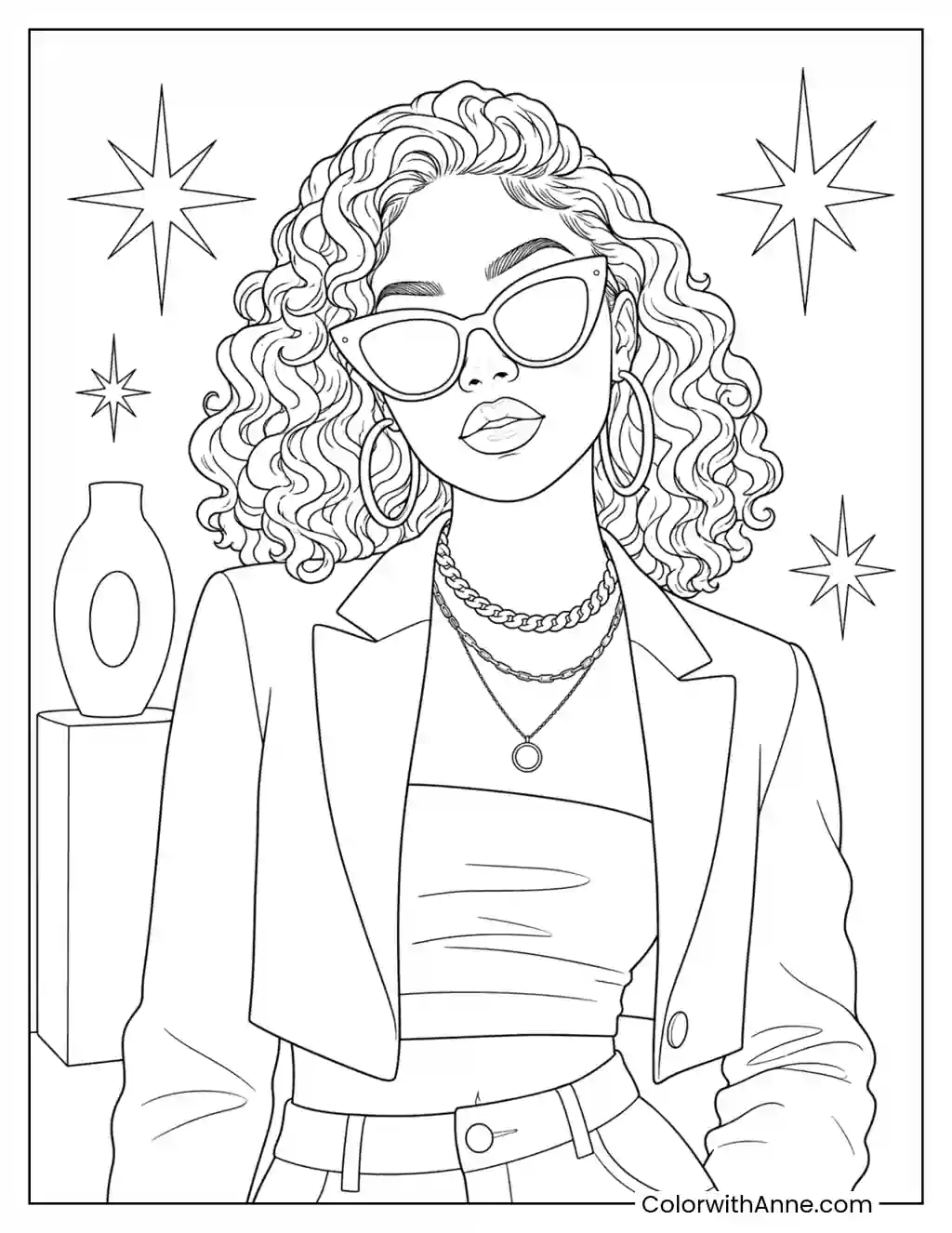 Baddie with Statement Sunglasses coloring page
