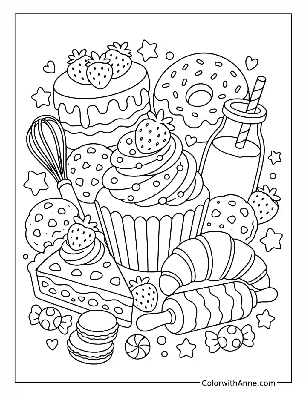 Bakery Desserts Doodle Art coloring page
