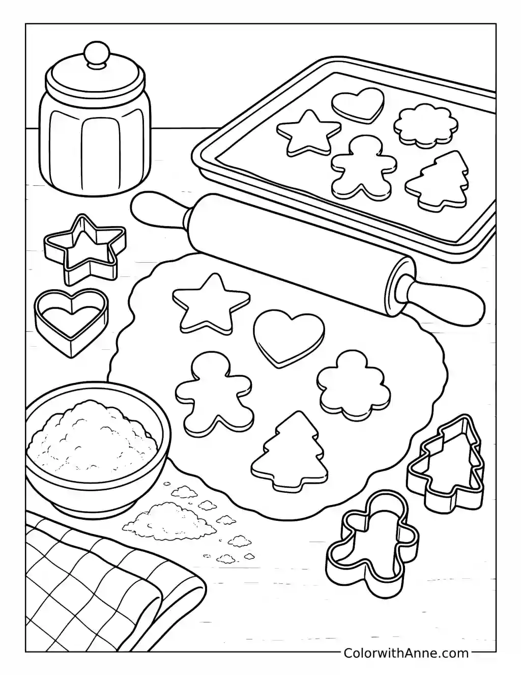 Baking Cookies in a Cozy Kitchen coloring page