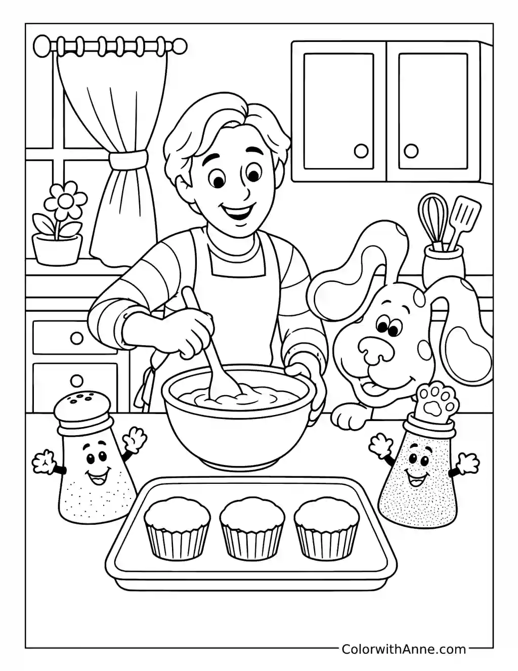 Baking Cupcakes with Blue coloring page