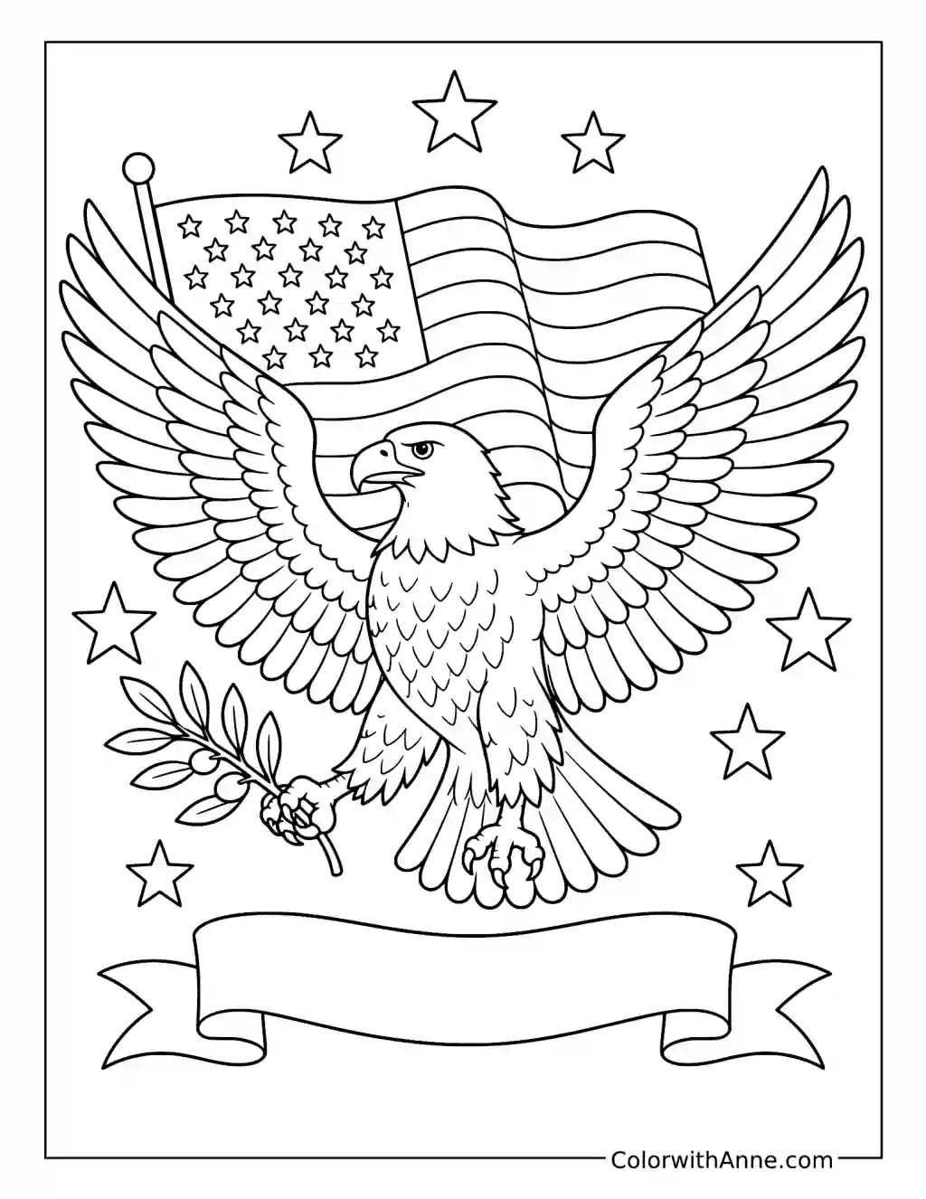 Bald Eagle with an American Flag coloring page
