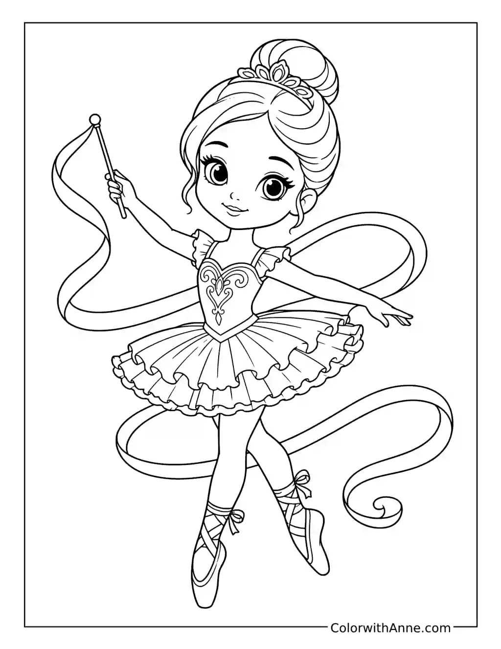 Ballerina with a Ribbon Wand coloring page