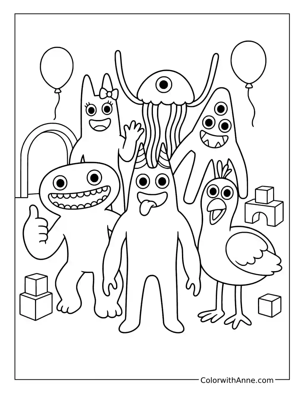 Banban and Friends Posing Together at the Kindergarten coloring page