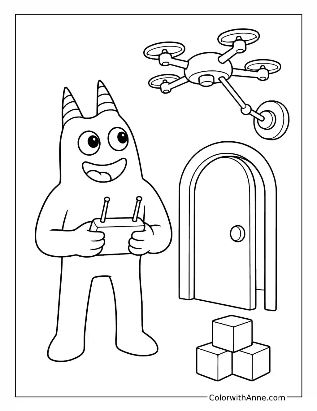 Banban Flying a Drone Toward a Door Button coloring page