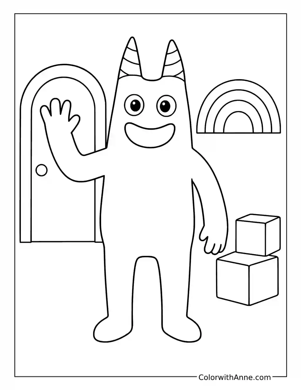 Banban Waving Beside a Classroom Door coloring page