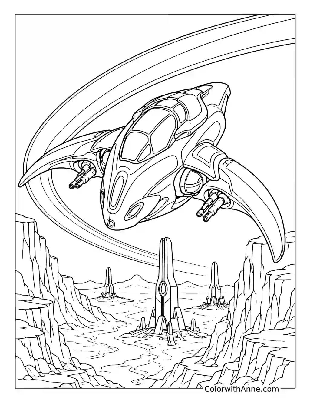 Banshee Flying Beneath the Halo Ring coloring page