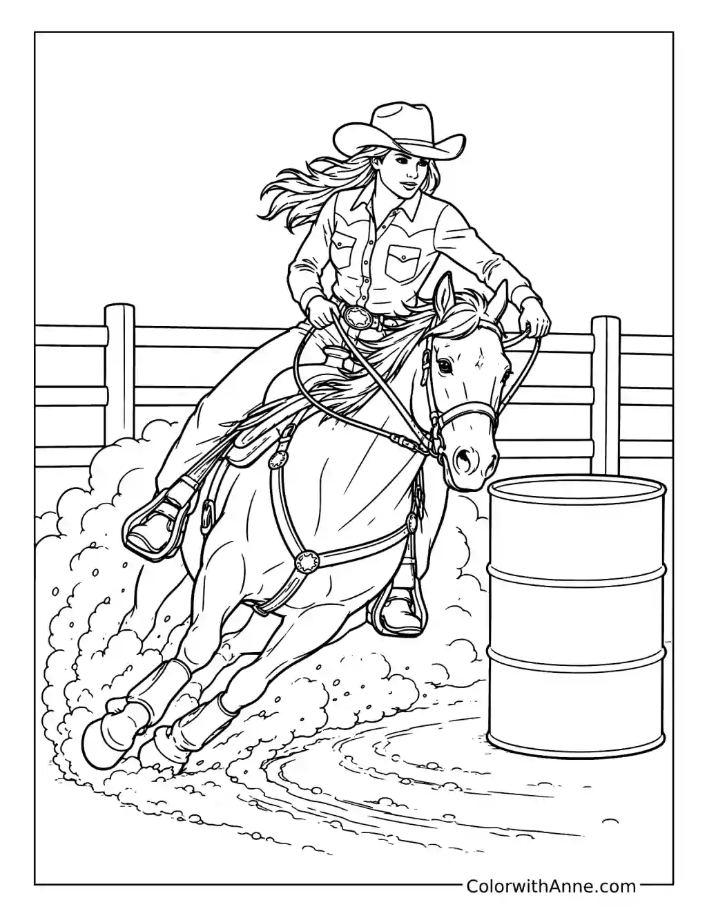 Barrel Racing Cowgirl coloring page