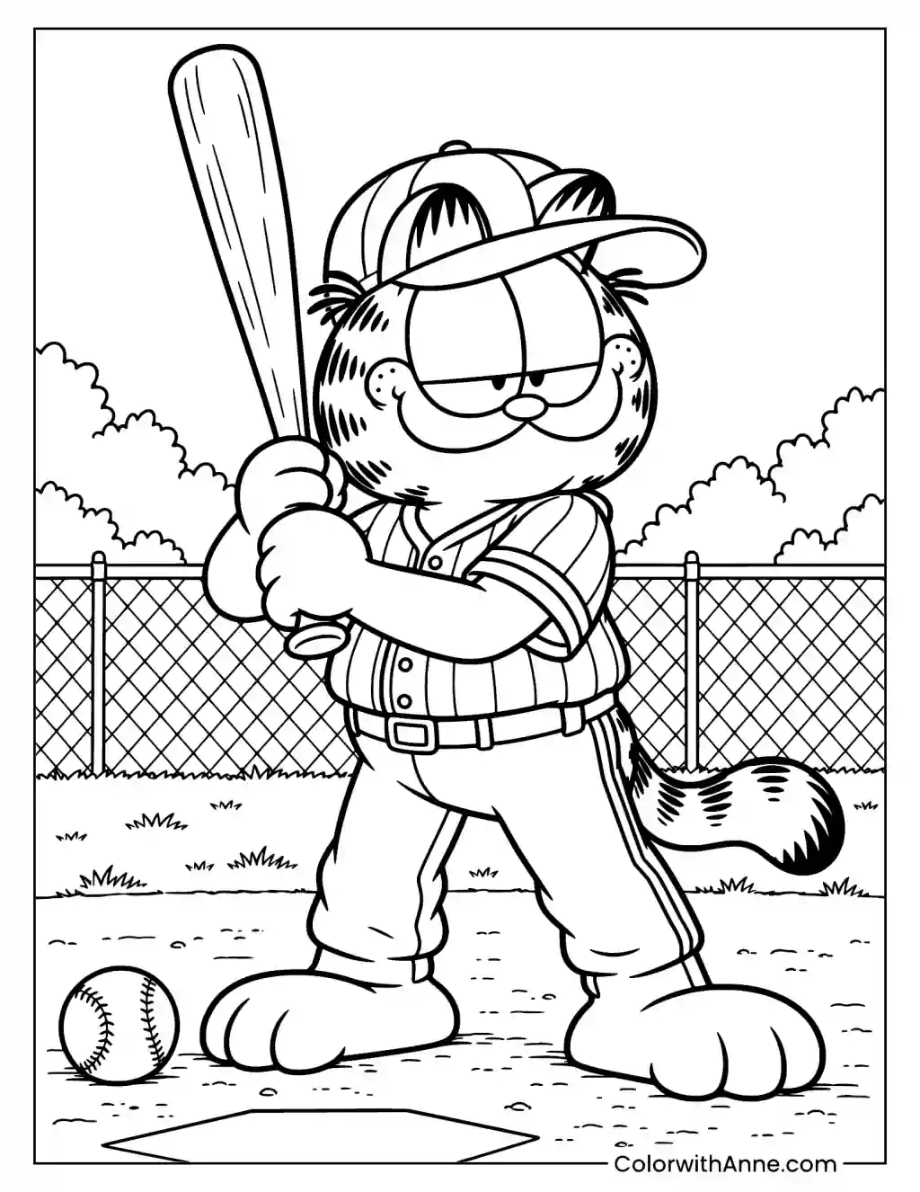 Baseball Player Garfield Coloring Page
