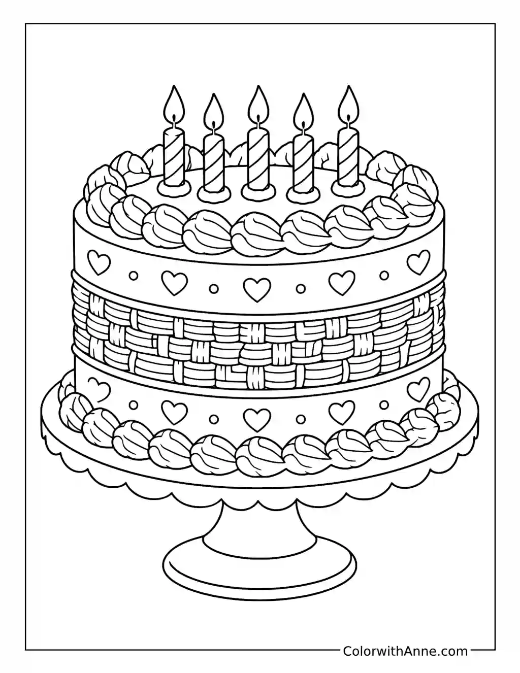 Basket-Weave Heart Birthday Cake coloring page