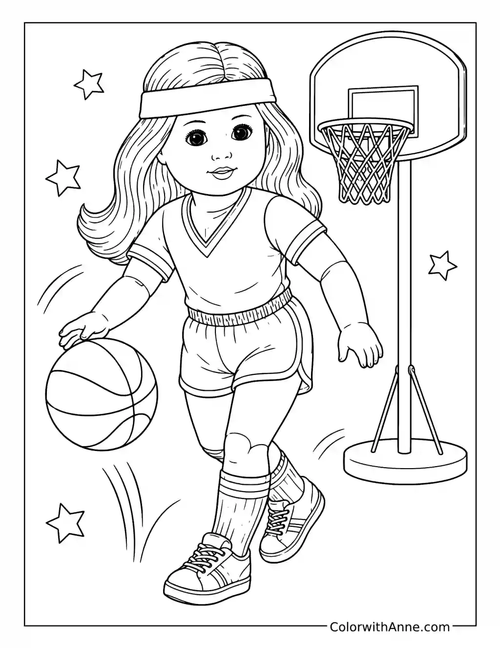 Basketball Doll Dribbling a Ball coloring page