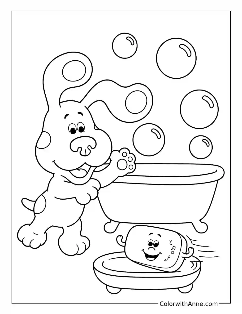 Bath Time with Blue and Slippery Soap coloring page