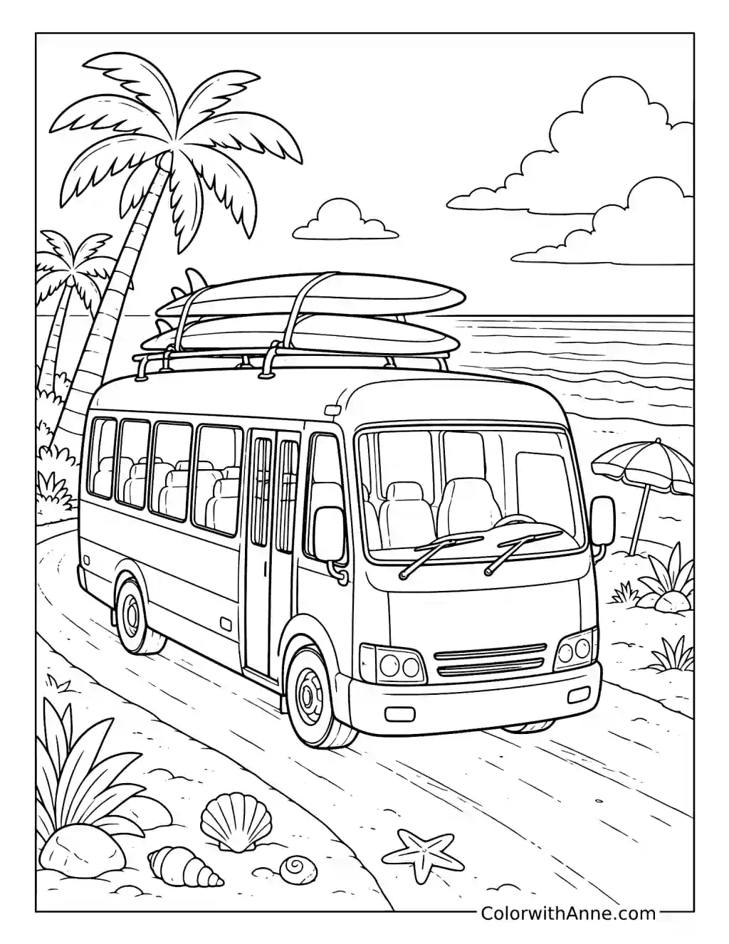 Beach Shuttle Bus Adventure coloring page