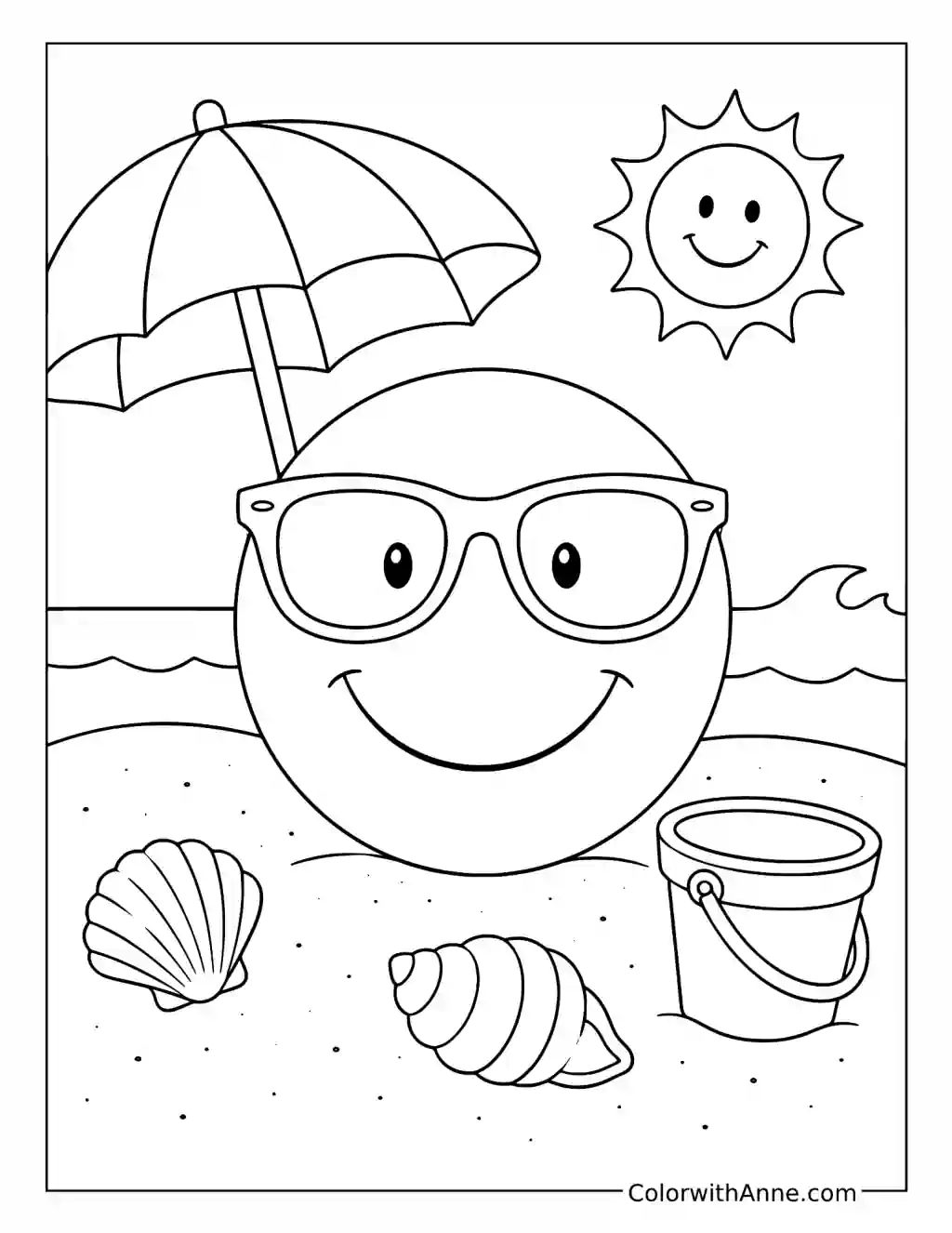 Beach Smiley Face coloring page